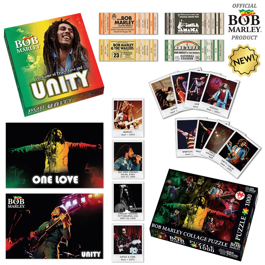 Bob Marley Ultimate: Board game, puzzle, replica concert tickets and exclusive photo collection - High Roller Games Inc